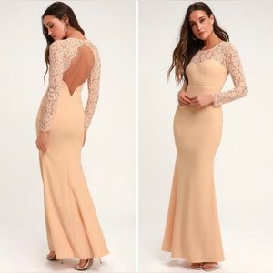 NWT Lulu's Whenever You Call blush lace maxi dress. Size XS. Flawless.